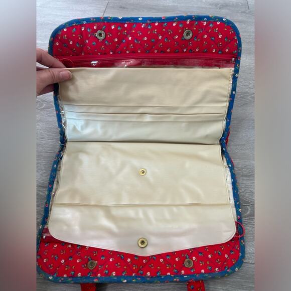 Retro- 60s 70s- red blue florall cosmetic travel case with bottles- Hong Kong - Picture 4 of 7